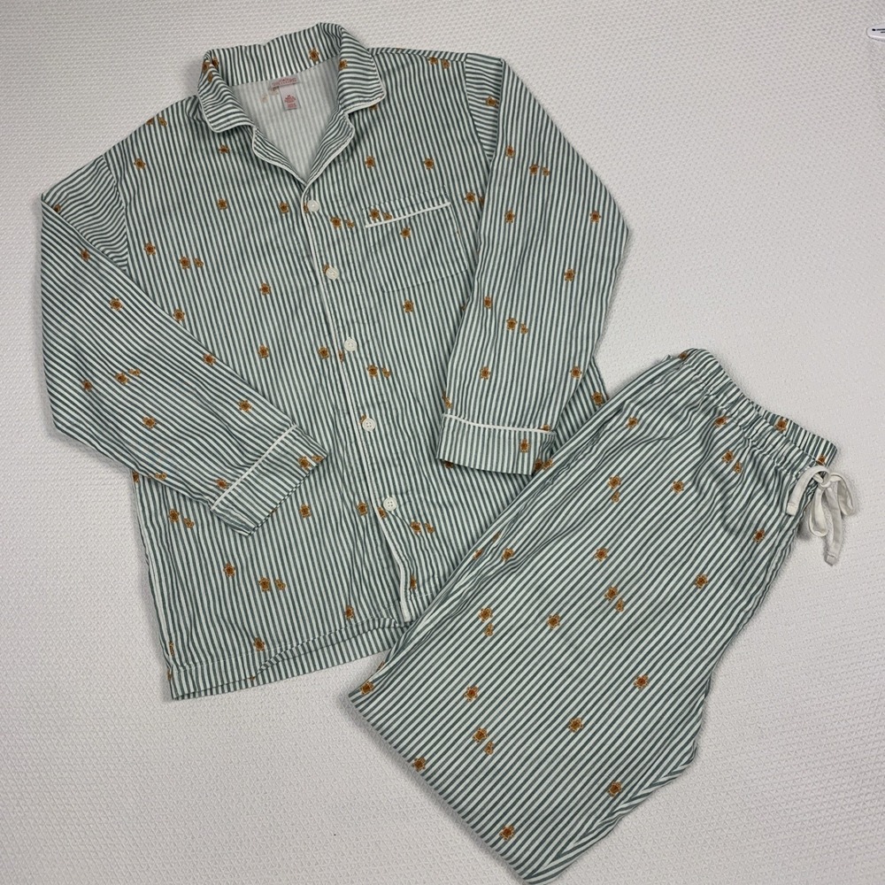 Wondershop Gingerbread Pajama Set Mens M Cream Green Striped Flannel PJs